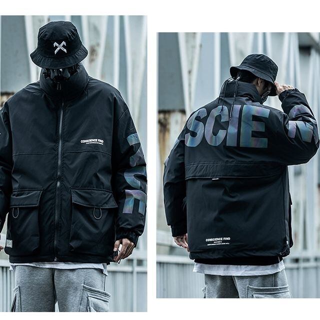 予約販売】ナイロンジャケット アウター ブルゾン バックプリント 反射