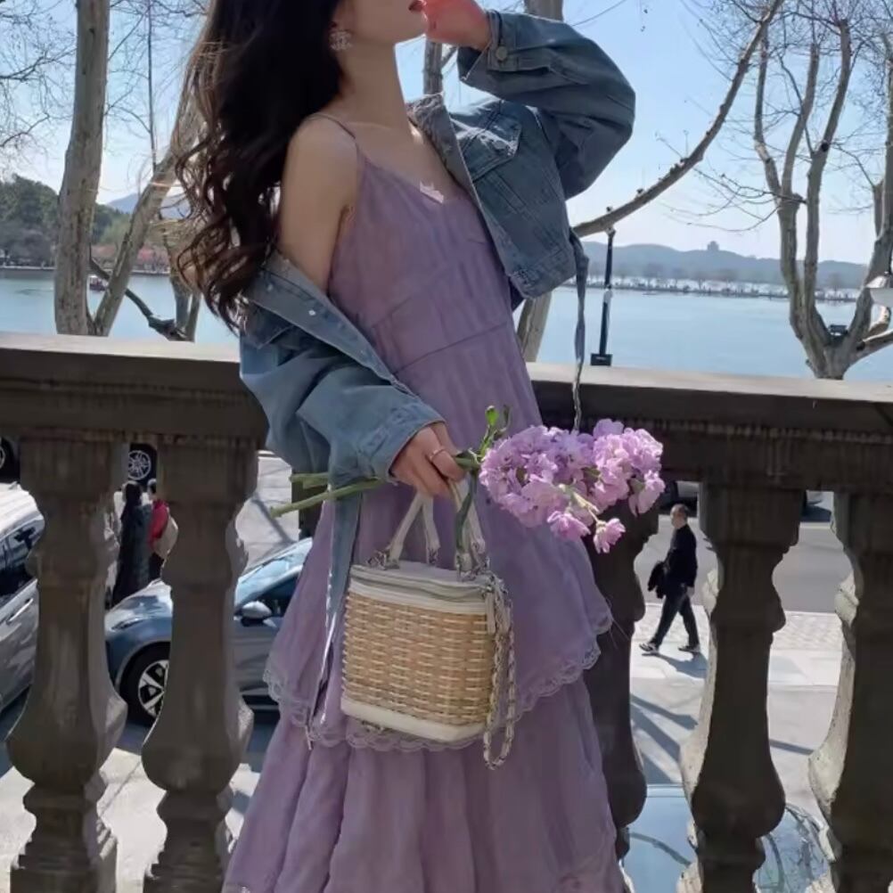 レースティアードキャミソールワンピース