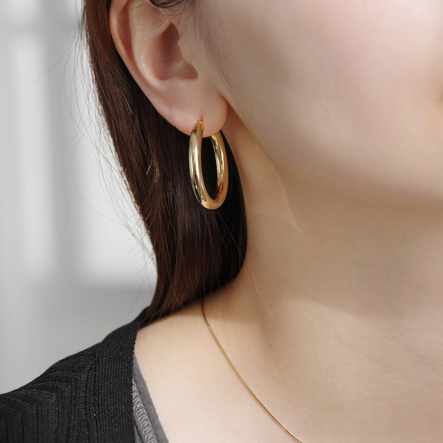 K18イエローゴールド 直径30mm ラウンドボリュームフープピアス【MKY0109P1】