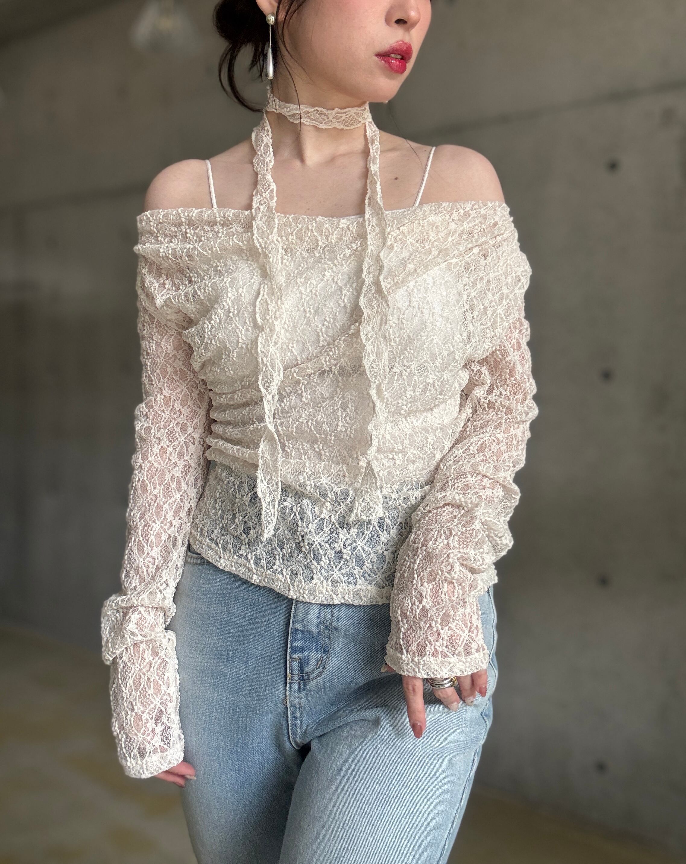 即納】チョーカータイ付きマルチWAY総レースTOPS【アイボリー】 | eeny