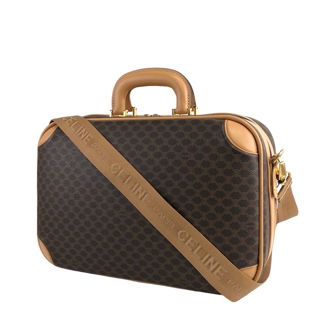 CELINE セリーヌ マカダム レザー 2WAY ミニトランク ハンドバッグ ショルダーバッグ ブラウン vintage ヴィンテージ オールド 55h7ds