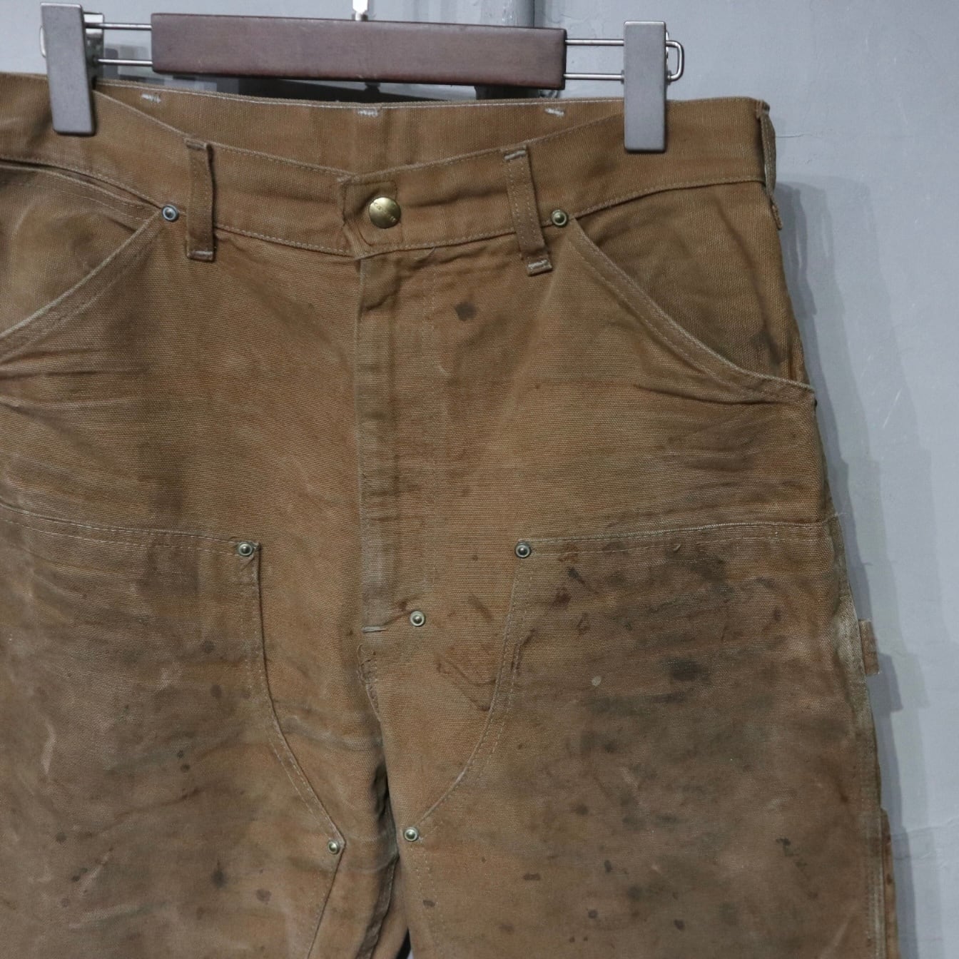 70s carhartt カーハート ダブルニー ブラウン ダックパンツ ダメージ 