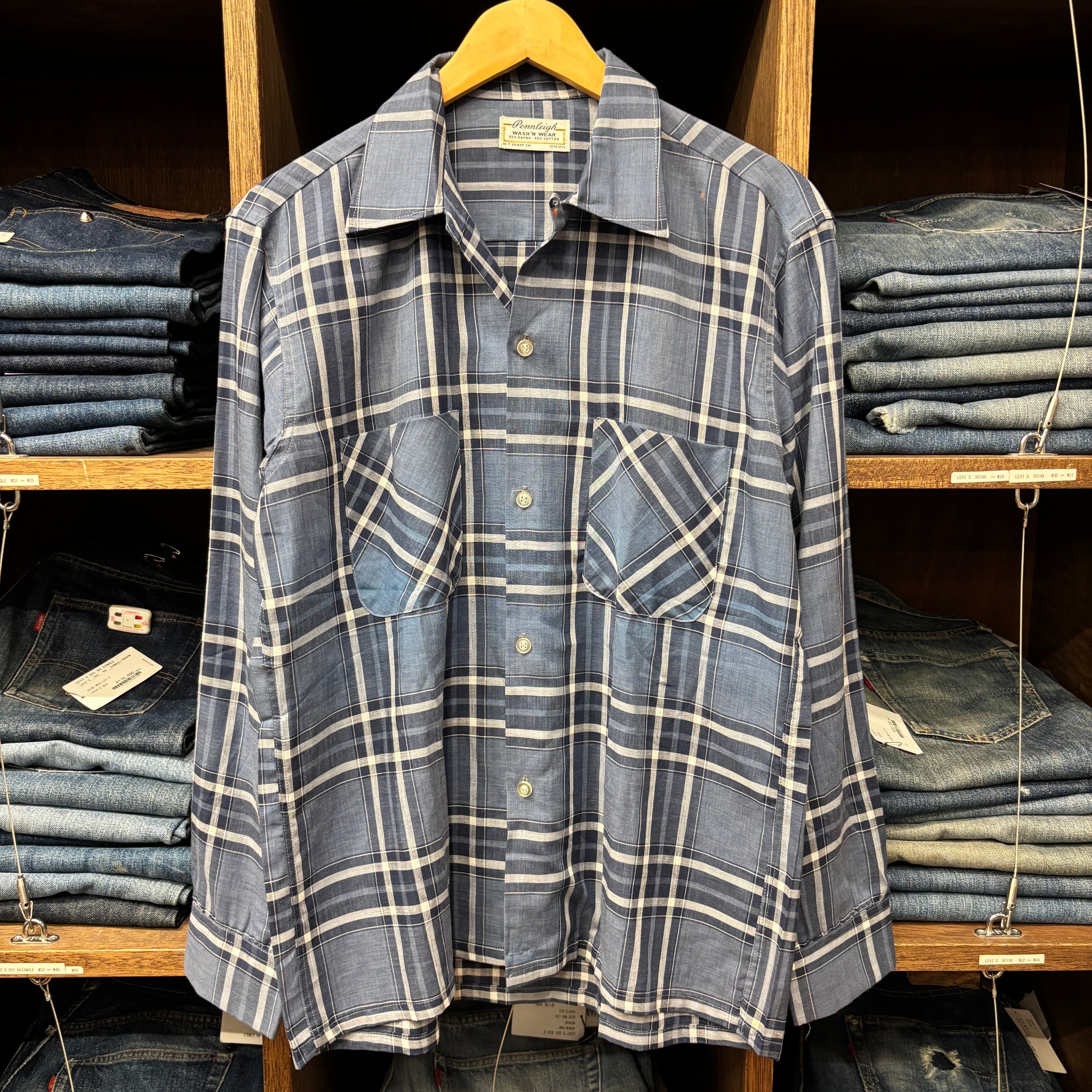 遊びビト様限定 60s 70s rayon check shirts usa製 1960'S PENNLEIGH RAYON COTTON CHECK SHIRT | safarionline