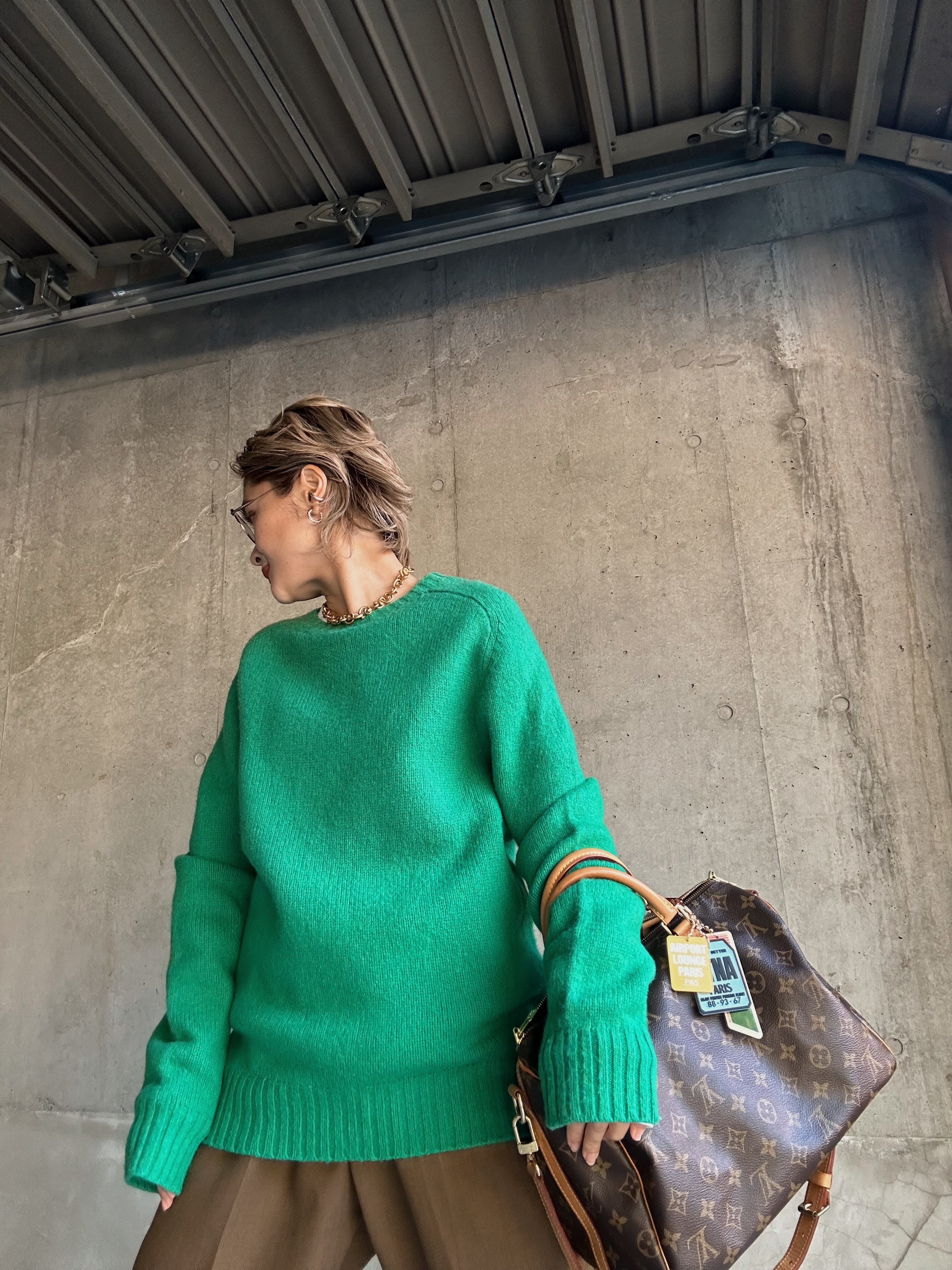 (KN318)Polo Ralph Lauren plain wool knit / green