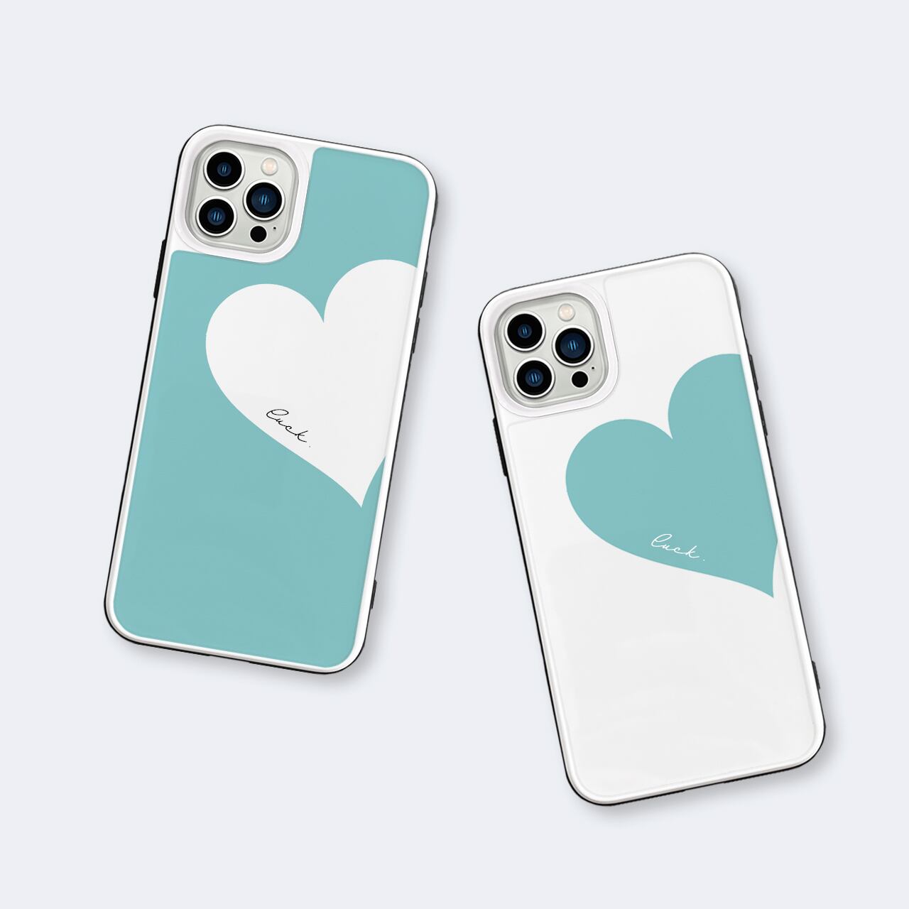 Big Heart♡ターコイズブルー iPhoneケース 強化ガラスケース