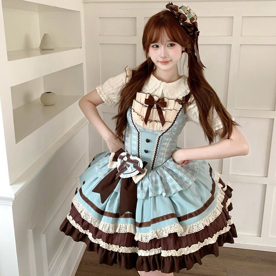 とろける甘さを纏う チョコミント甘ロリジャンパースカート 小帽子付き