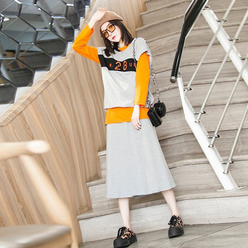 スカート 薄手オータムTシャツ 大きめサイズ 秋物 ミックスインファッション52987321536