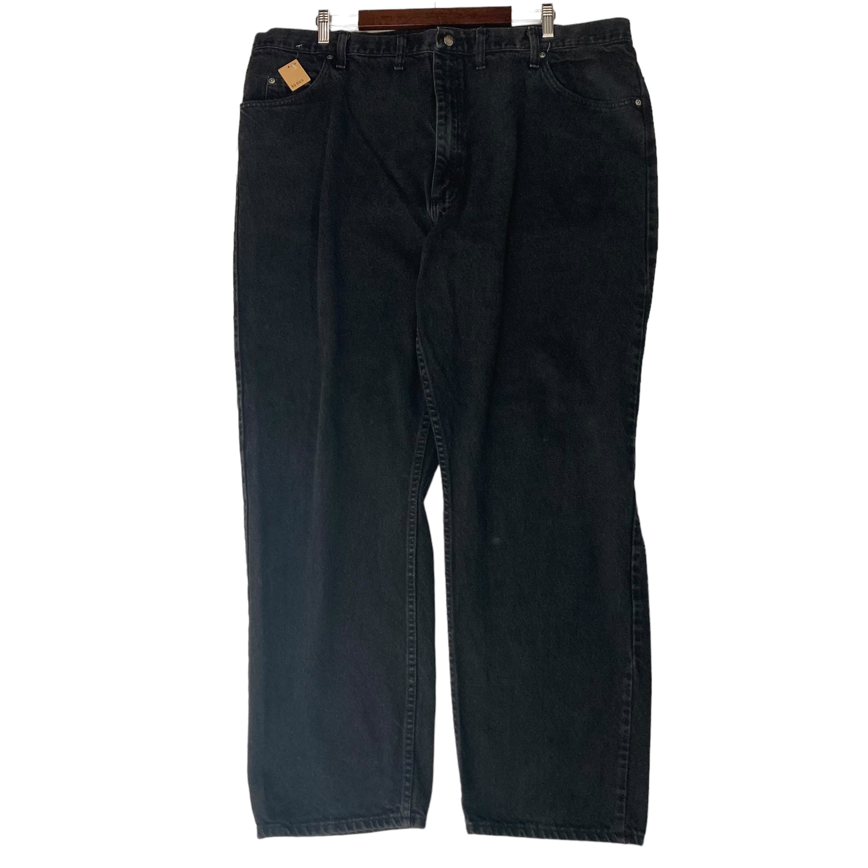 W46×L32】wrangler ブラックデニムパンツ 革パッチ | 古着屋OLDGREEN