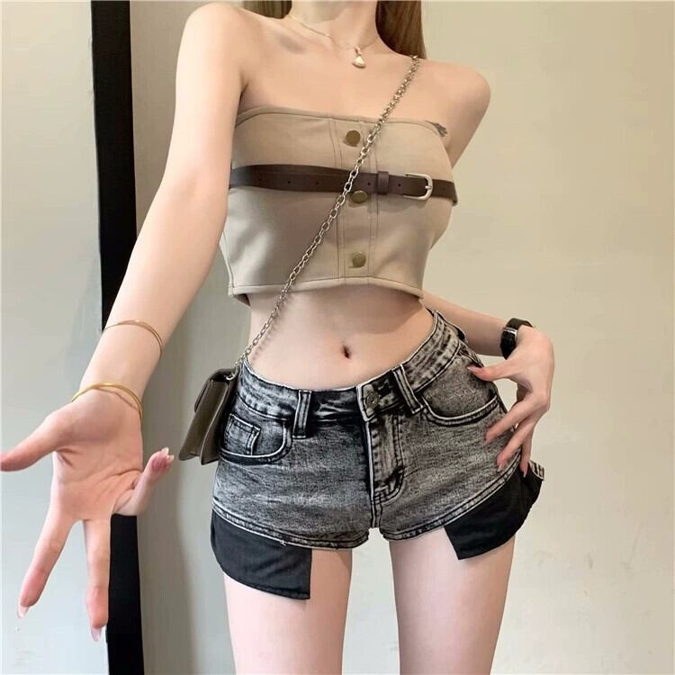 ホットレトロデニムショートパンツ女性の夏ハイウエストスリム ホットレトロデニムショートパンツ女性の夏ハイウエストスリム
