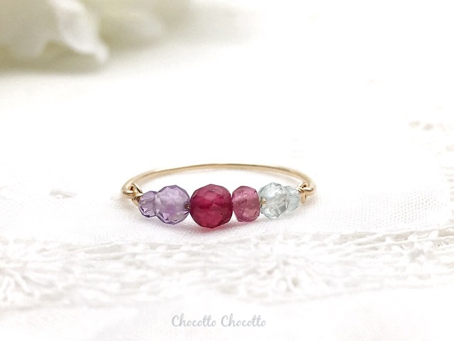 4種の天然石の指輪 ルビー