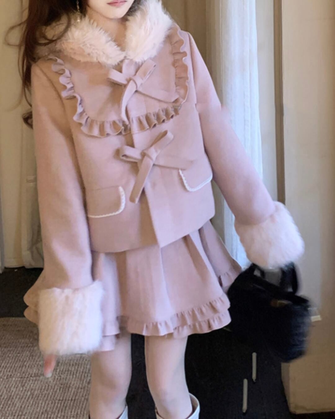 ダブルリボンフリルファーセットアップ 25W08298