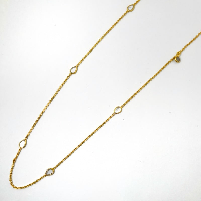 【Lagoon Original】Gold Coating 8 ストーン クリア クオーツ and ラブラドライト ロング ネックレス