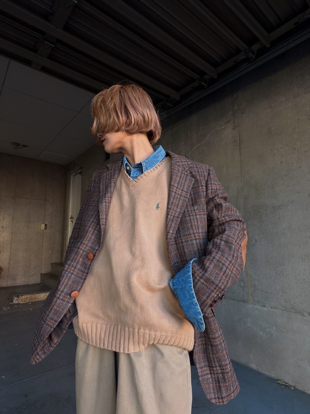 （OT1395）80‘s tweed  elbow patch tailored jacket made in USA