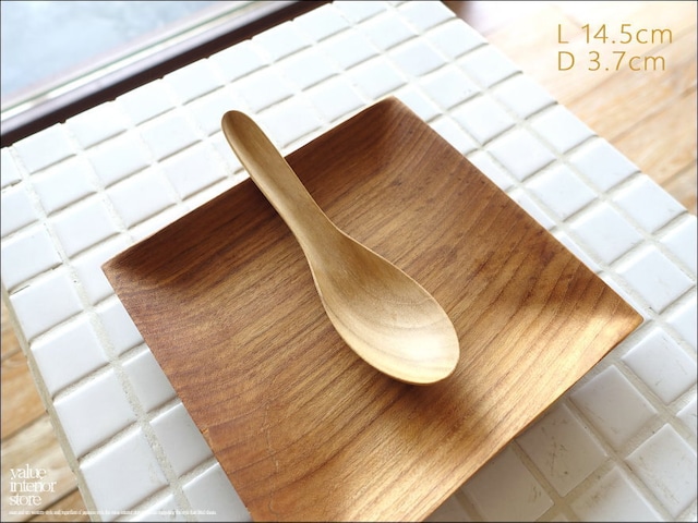 チーク無垢材 レンゲL14.5cm スープスプーン 蓮華 れんげ 木製スプーン 無垢材カトラリー 手作り 木工 世界三大銘木