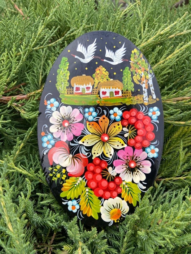 ペトリキフカ塗りの壁かけ15cmマグネット ペトリキウカ村（Khomenko製作）