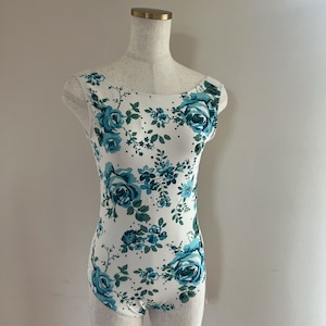 ボートネック ブルーフラワー バレエレオタード