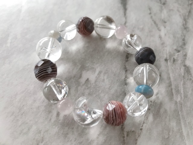 ボツワナアゲートとレインボークリスタルのシマシマを堪能するブレスレット☆Botswana Agate × Rainbow Crystal Bracelet