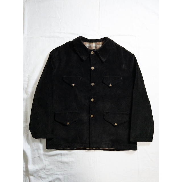 1940-50s "French Vintage" Black Corduroy 4 Pockets Hunting Jacket, Dead Stock, Very Large Size