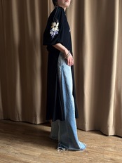 floral embroidery black slit dress-5211-4
