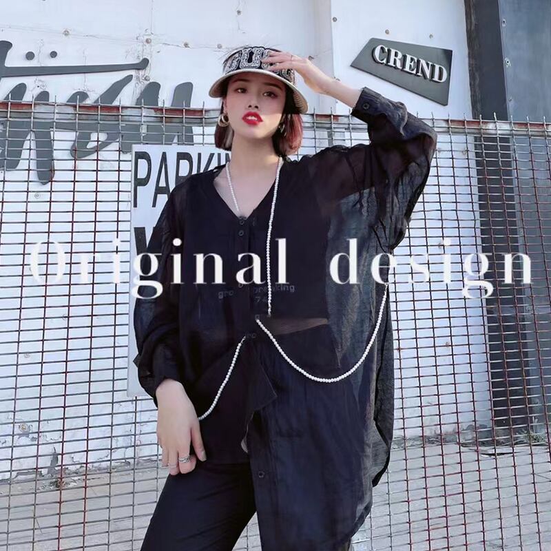 シャツ サマードレス ルーズ薄手スタイル 大きめサイズ 夏物 ミックスインファッション98736805913