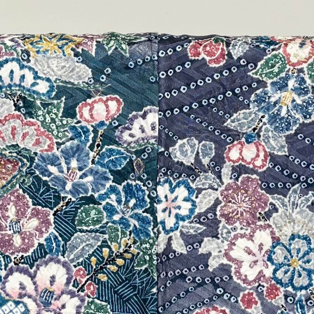 小紋 色鮮やかな花柄模様 金彩 鳩羽紫色 トールサイズ しつけ糸 K-3778