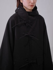 METHO - Front-Open Hooded Coat :Black|コットンシルク/紐留めフロント/ワークポケット
