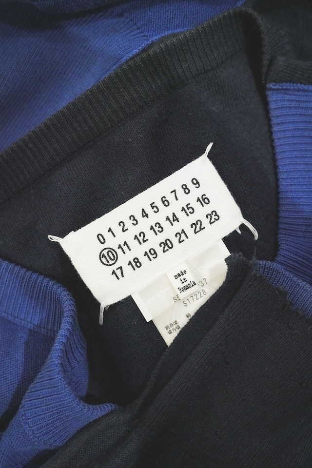 20SS "Maison Margiela" Cotton Cashmere Switching Distressed Knit Cardigan Made in Romania (Design by John Galliano)