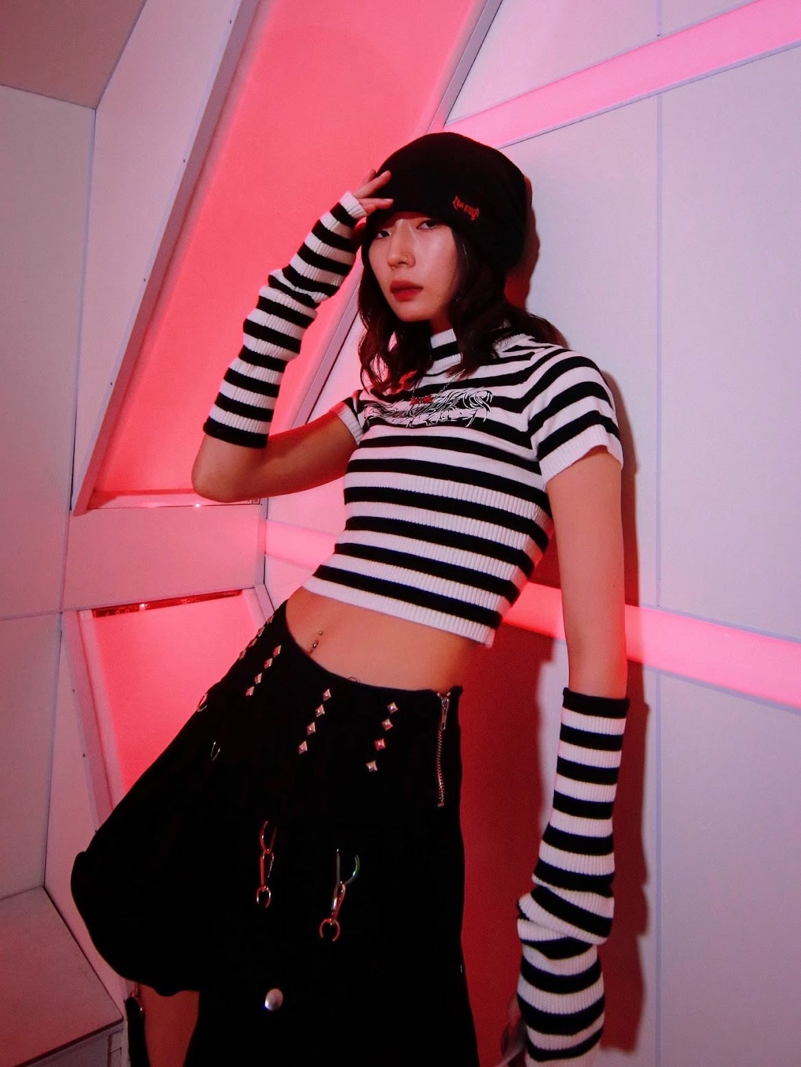 【LOVE KILLER 】BORDER KNITWEAR CROP WARMER SET