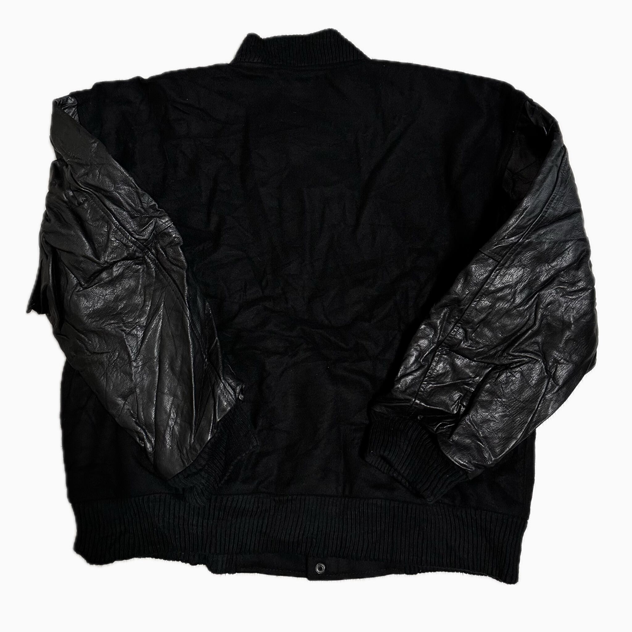 BURK'S BAY 古着 100%ウール 本革 スタジャン ブラック XLサイズ