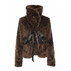 [OPEN AESTHETIC] Lace Diamond Brown Fur Jacket