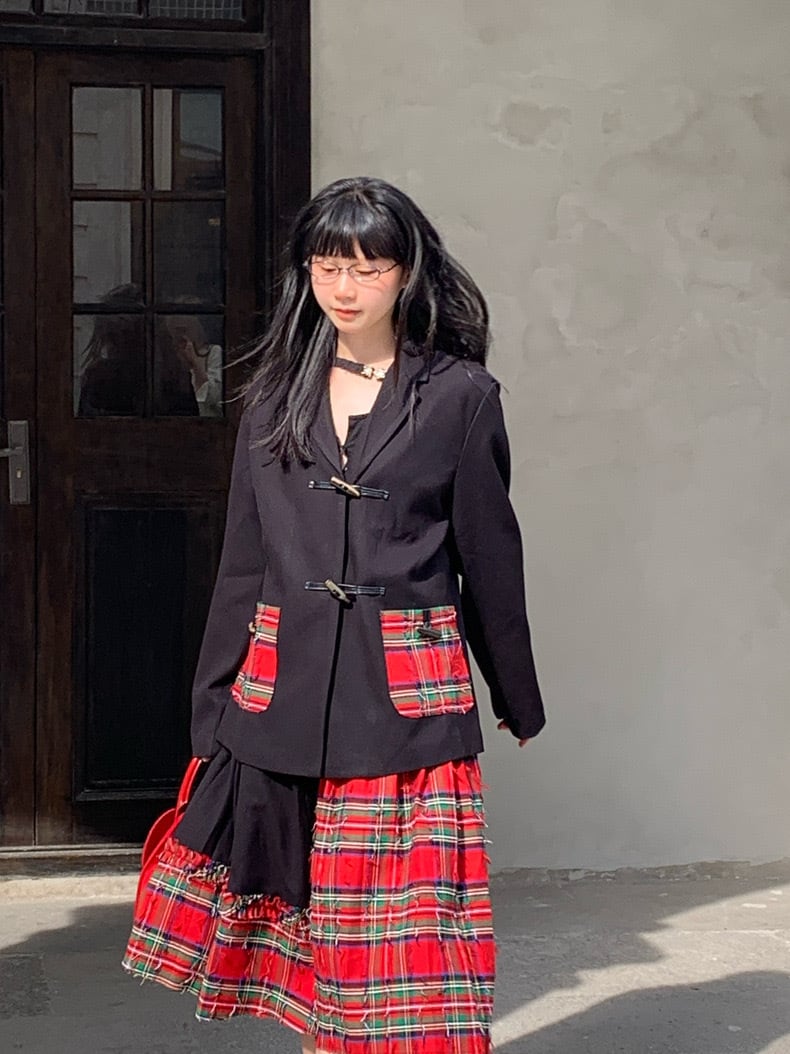 スカート 】アウター 赤 チェック ジャケット ブルゾン 黒 ピンク