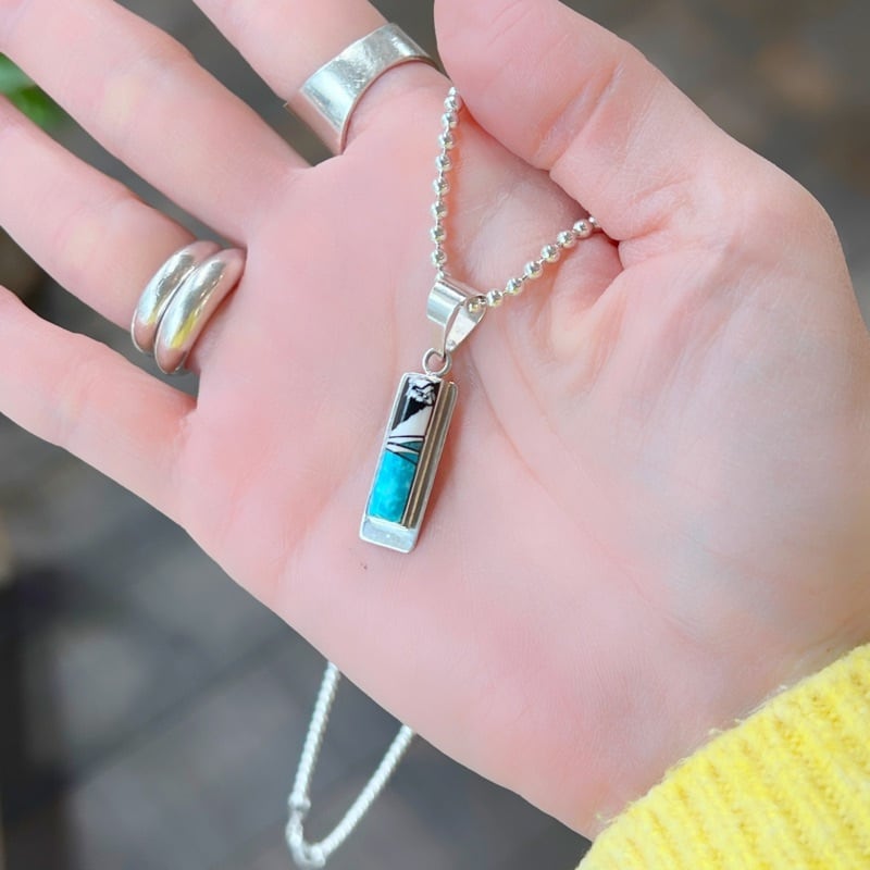 Indian Jewelry 》 ターコイズ インレイペンダント 一点物 ネックレス
