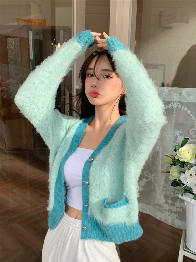 ニットセーター レディースカラーVネックルーズトップス オータムウィンターカーディガンジャケット 秋物 冬物 ブラックストロベリース59752132893