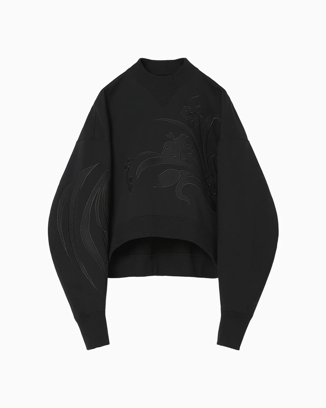Mame Kurogouchi】Floral Embroidery Short Sweat Top / black | TOLMA.