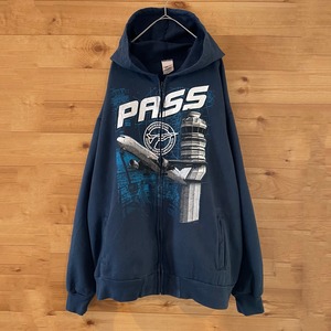 【UNIONLINE】USA製 PASS 企業系 プリンスウェットパーカー フルジップ 2XL ビッグシルエット US古着