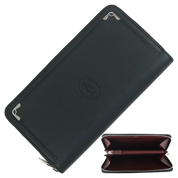 New CARTIER カルティエ 長財布 ラウンドジップインターナショナル ウォレット マスト ドゥ カルティエ カーフレザー ブラック ボルドー ラウンドファスナー長財布 ラウンドジップウォレット 新品