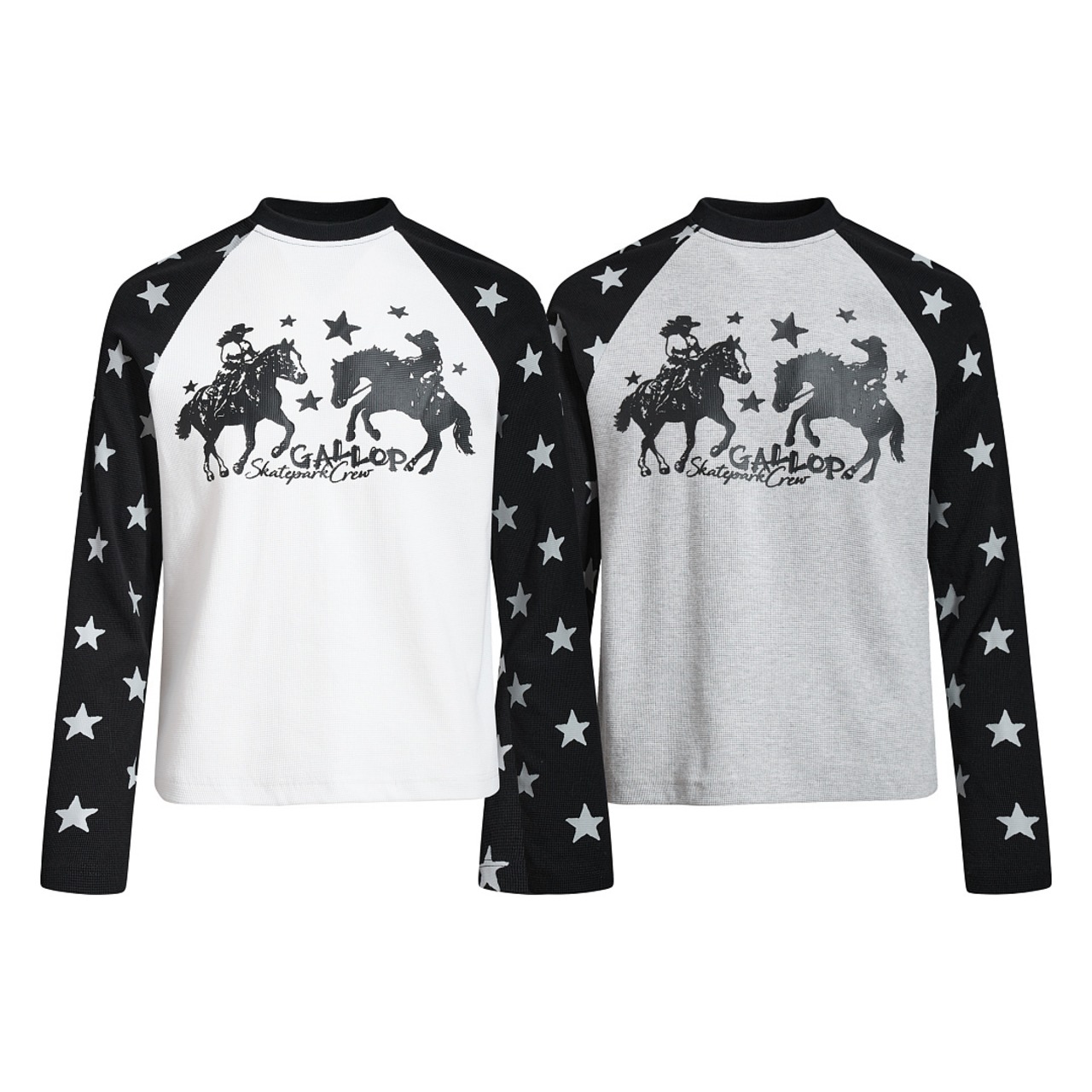 VINTAGE ストリート スタースリーブ ワッフルロングTシャツ T2245