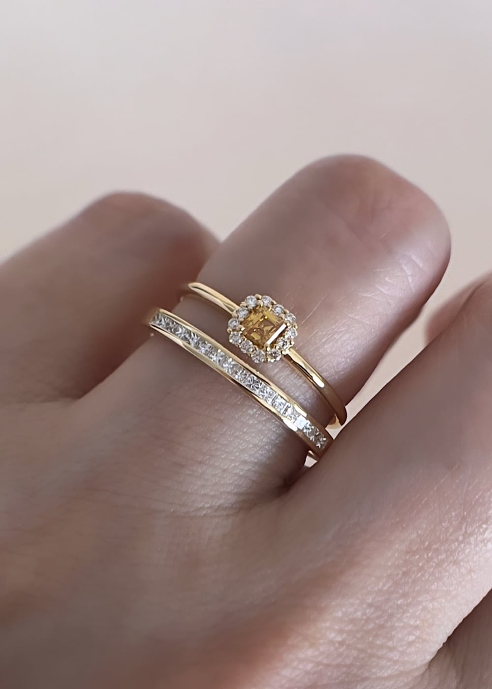 ★0.75ct ★✨プリンセスカットダイヤモンドK18ハーフエタニティリング指輪