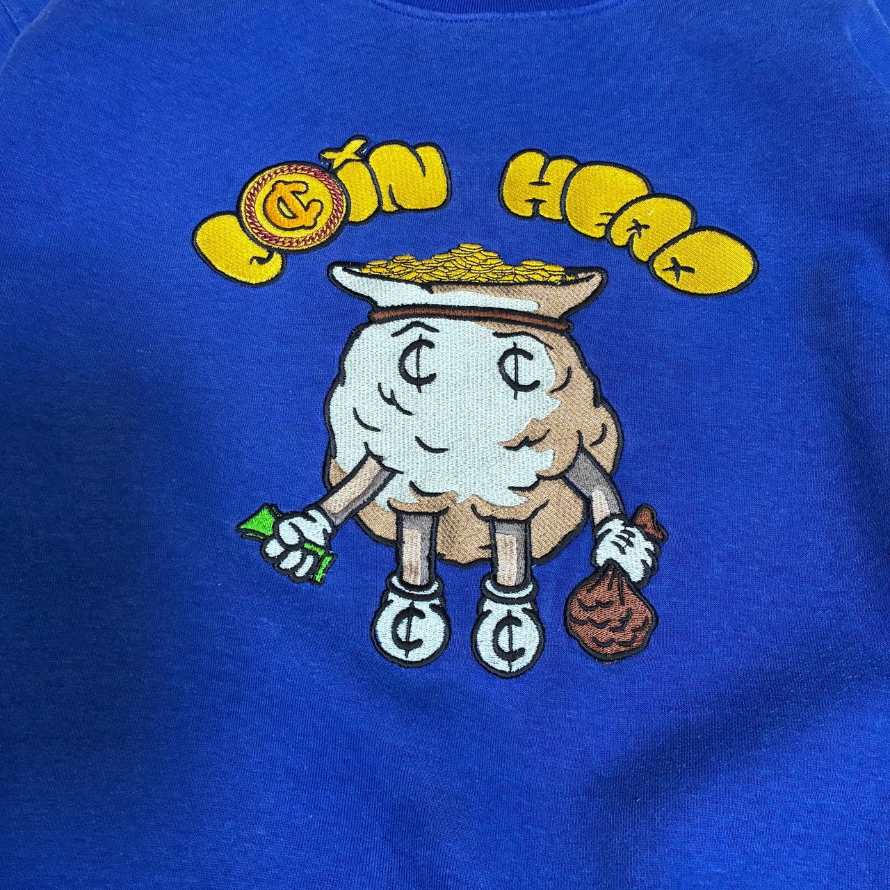 COIN HERO 刺繍スウェット 青 コインヒーロー ポケット付き