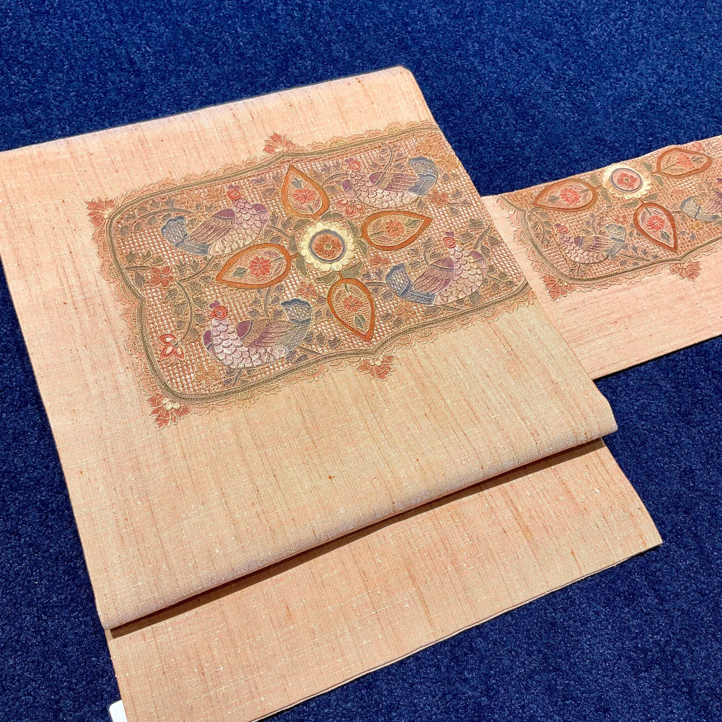 刺繍の贈りもの*スワトウ刺繍 汕頭刺繍 鳥 リサイクル名古屋帯 刺繍の贈りもの*スワトウ刺繍 汕頭刺繍 鳥 リサイクル名古屋帯
