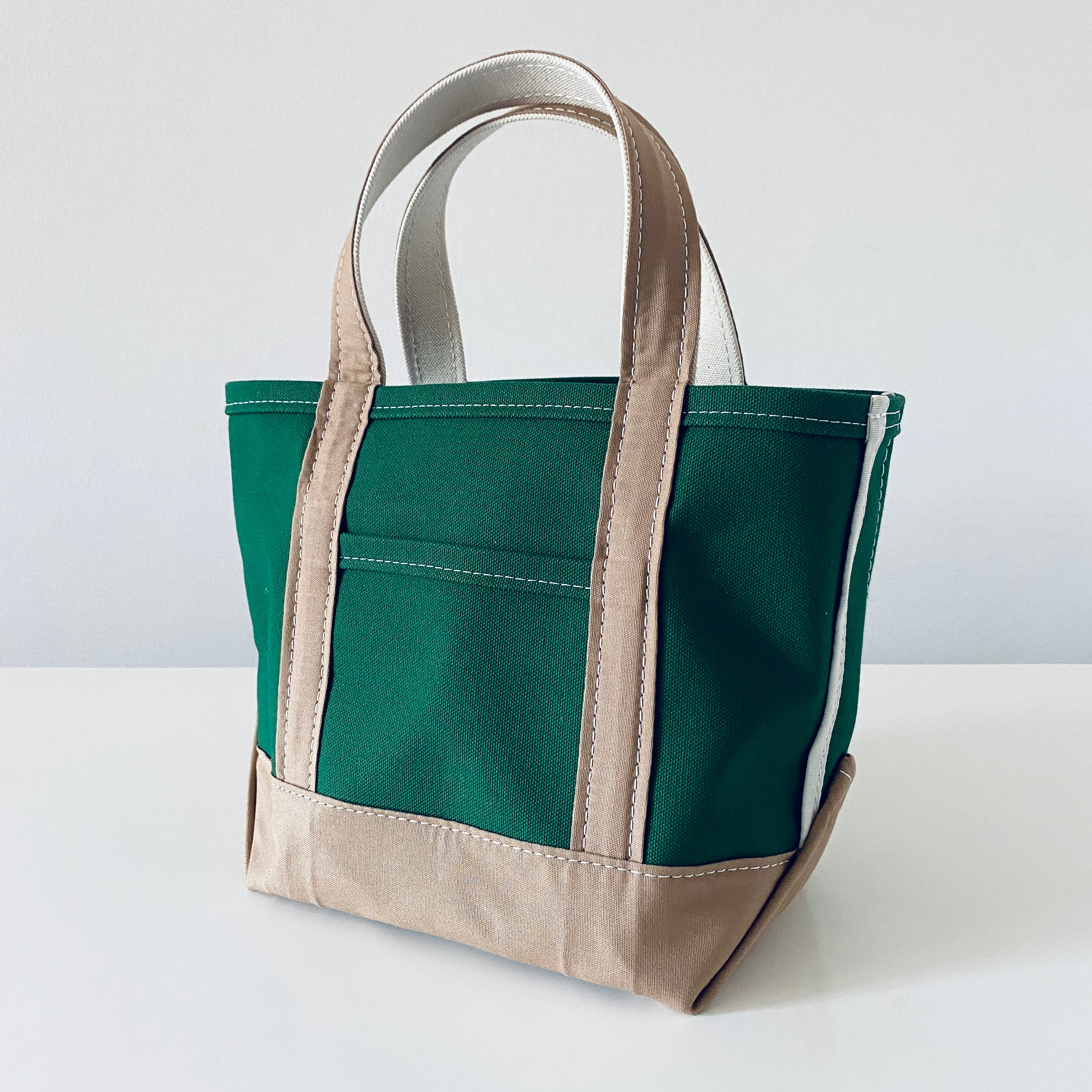日本製】自立カラートートバッグ グリーン(base) ＆ベージュ(handle
