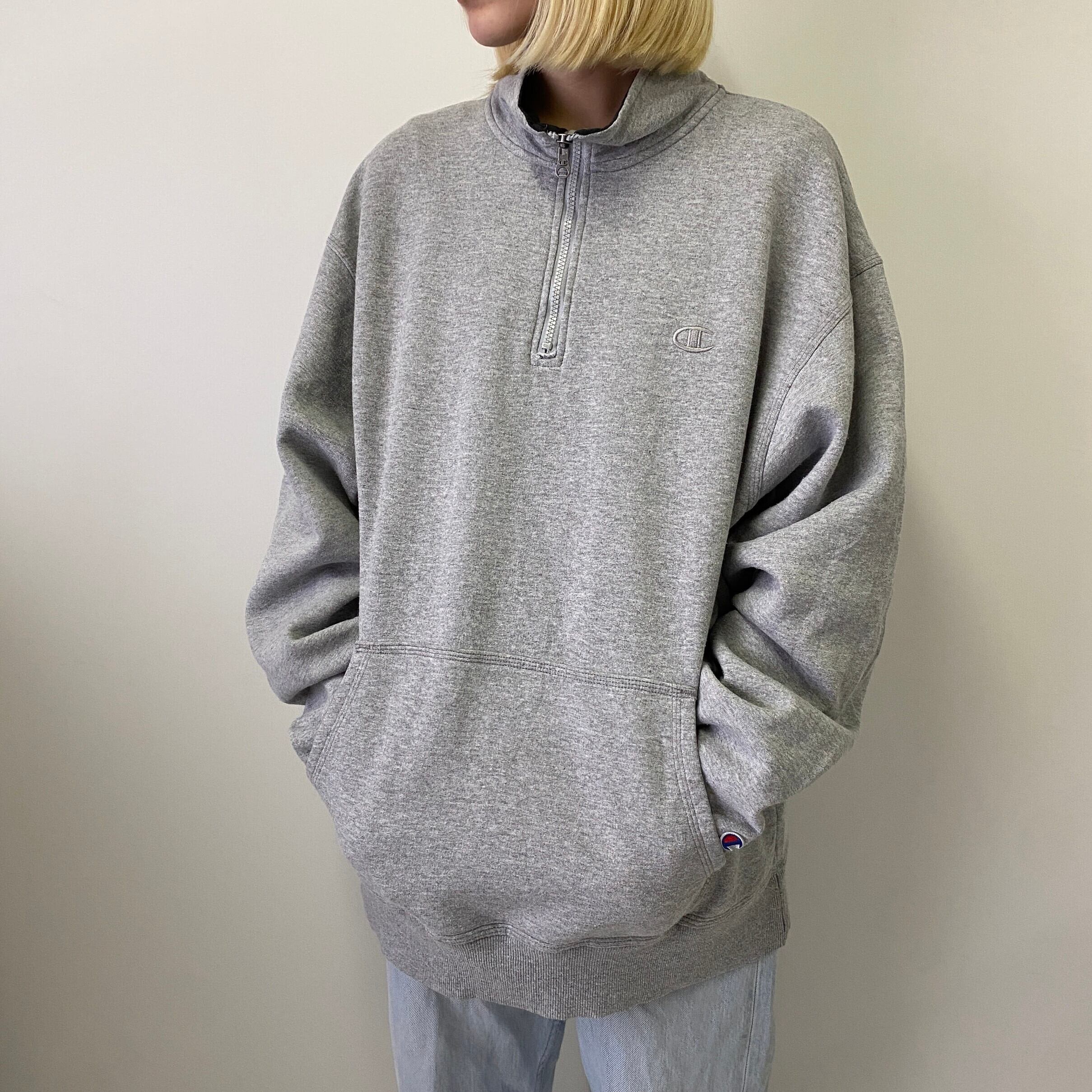 Champion チャンピオン ワンポイントロゴ刺繍 ハーフジップスウェット メンズ2XL 古着 トレーナー グレー【スウェット】 | cave  古着屋【公式】古着通販サイト