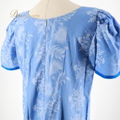 フラダンス 衣装 ワンピース ドレス ブルー系 パフスリーブ ロングワンピース フリル ワントーン 花柄 可愛い 華やか 明るい ふわふわ ハワイアン アロハ ハワイアンプリント フラ ダンス レッスン 練習