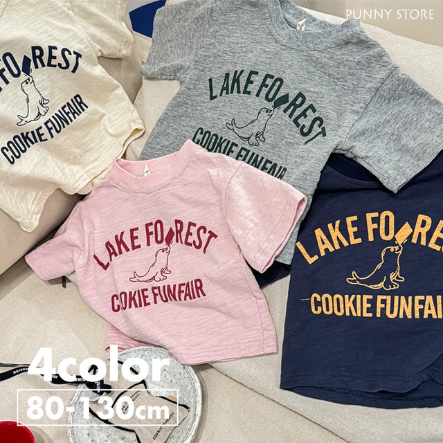 《取寄》 アシカTシャツ （全４色） ADBB 2024夏 韓国子供服 半袖 カットソー ワッペン バックロゴ