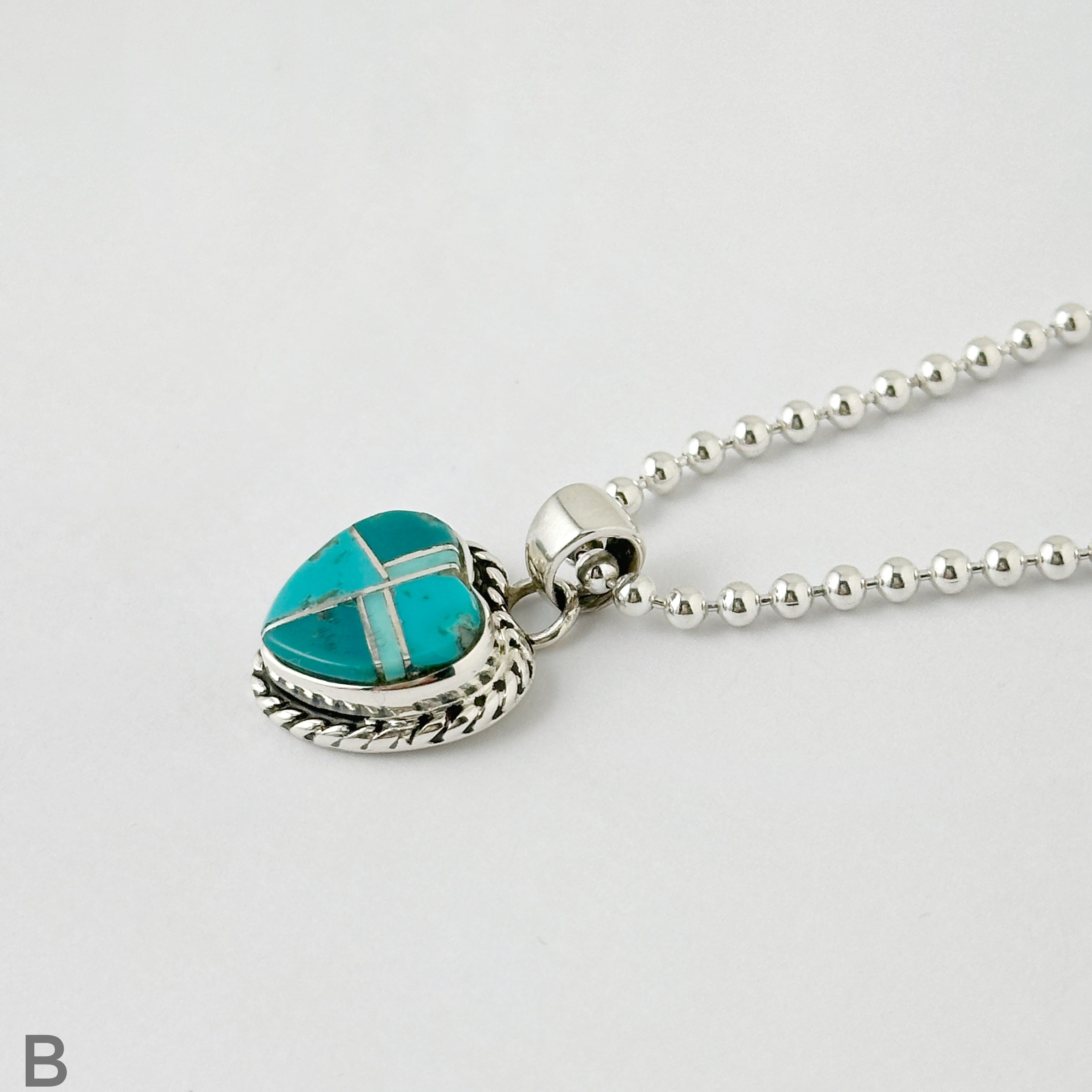 Indian Jewelry》ハート モザイク ターコイズ ペンダント ネックレス