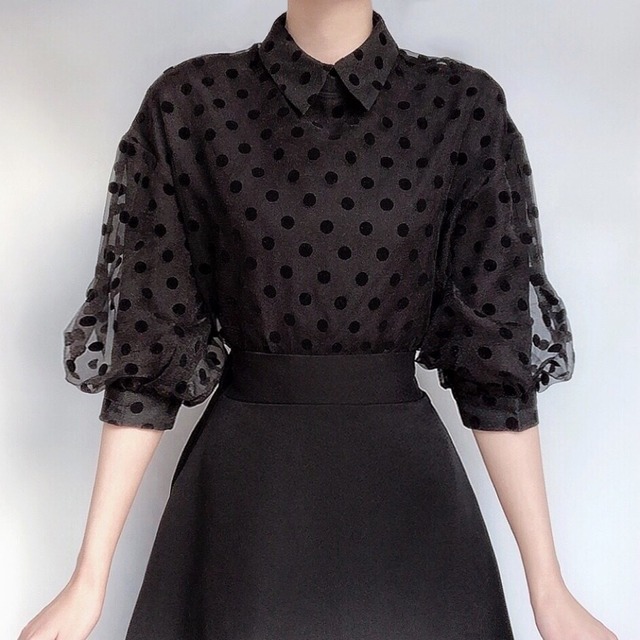 Polka Dots Half Blouse -black-