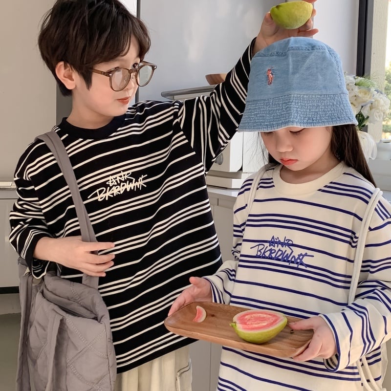 【KID】ボーダー柄英字柄トレーナー