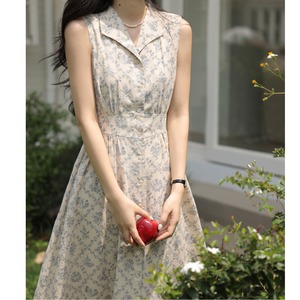 ノースリーブボタンフロント花柄シャツワンピース 00017