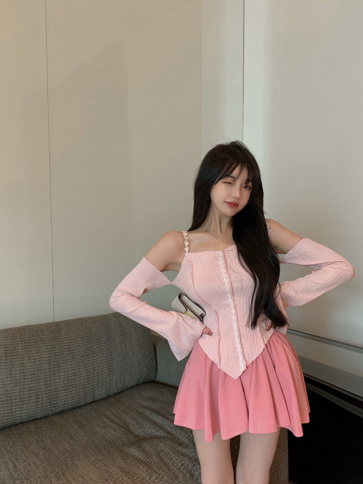 スリーブTシャツ サマー薄手スタイルトップス ロング 夏物 ピュア ブラックストロベリース94954742405