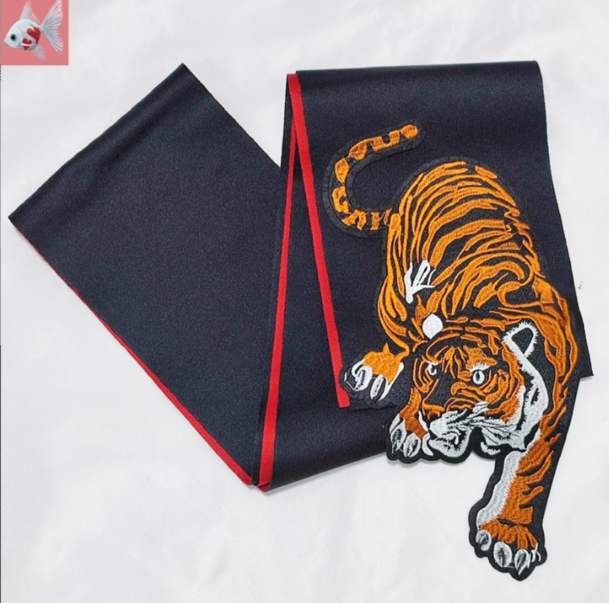 虎刺繍の黒半幅帯 浴衣・カジュアル着物に◎ 個性的 帯 黒 トラ好き